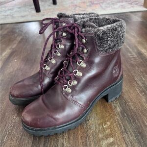 Timberland Women’s Burgundy Leather Lace-Up Ankle Boots